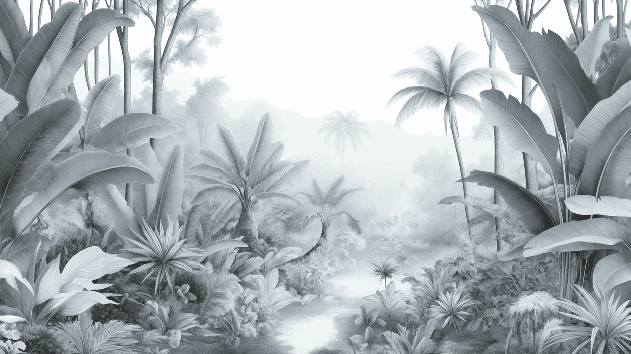 Black and white rainforest wallpaper mural | Tropical jungle - Carving wallpaper