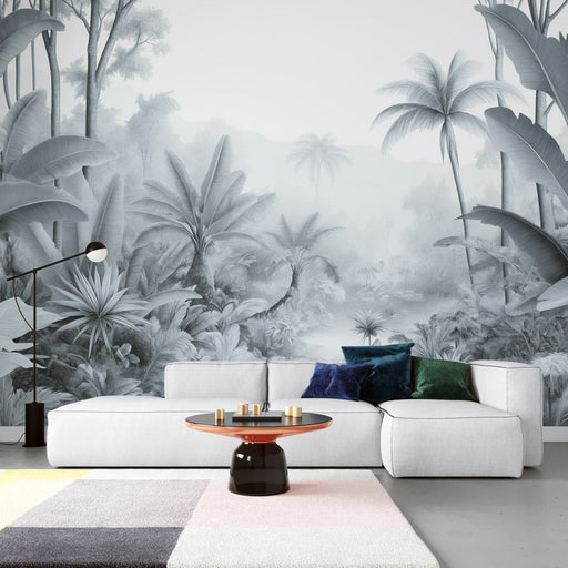 Black and white rainforest wallpaper mural | Tropical jungle - Carving wallpaper