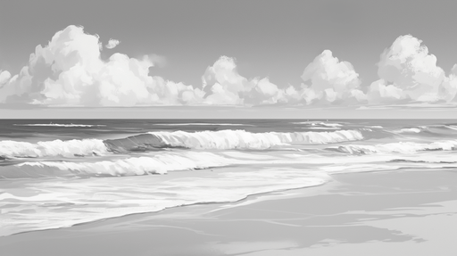 Black and white sea view wallpaper mural | Monochrome beach and waves - Carving wallpaper