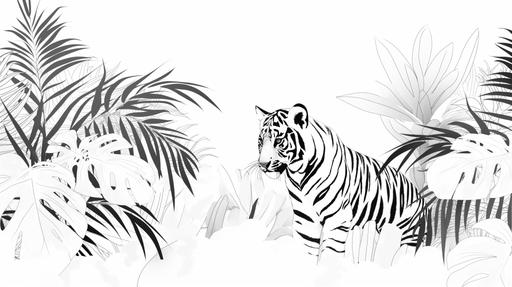 Black and white tiger wallpaper mural | Tropical plants - Carving wallpaper