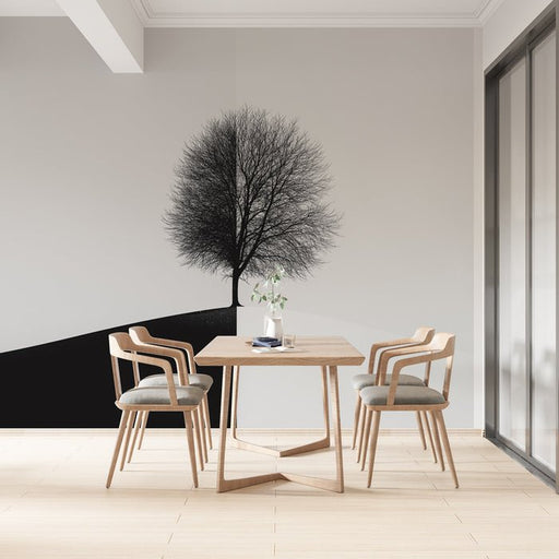 Black and white tree shadow wallpaper mural | A solitary tree stands in the world divided by black and white - Carving wallpaper