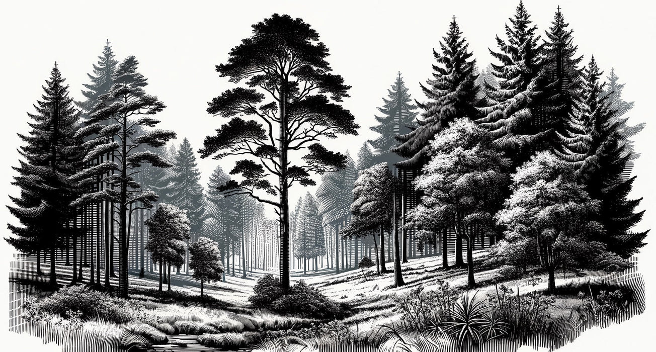 Black and White Tree Wallpaper Mural | Firs, Trees, and Shrubs - Carving wallpaper