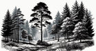 Black and White Tree Wallpaper Mural | Firs, Trees, and Shrubs - Carving wallpaper
