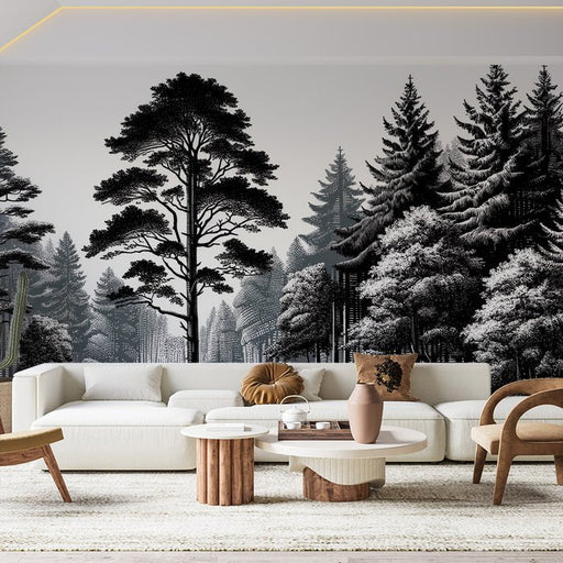 Black and White Tree Wallpaper Mural | Firs, Trees, and Shrubs - Carving wallpaper