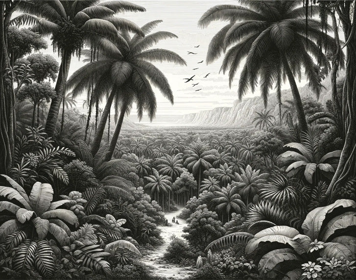 Black and white tropical jungle wallpaper mural | Palm tree - Carving wallpaper