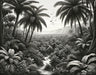 Black and white tropical jungle wallpaper mural | Palm tree - Carving wallpaper