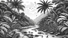 Black and white tropical jungle wallpaper mural | Rivers winding through the jungle - Carving wallpaper