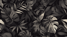 Black and white tropical leaf wallpaper mural | Dark plants - Carving wallpaper