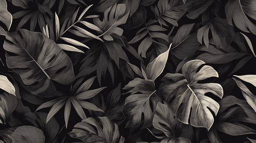 Black and white tropical leaf wallpaper mural | Dark plants - Carving wallpaper
