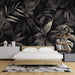 Black and white tropical leaf wallpaper mural | Dark plants - Carving wallpaper