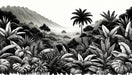 Black and white tropical plant wallpaper mural | Jungle scenery - Carving wallpaper