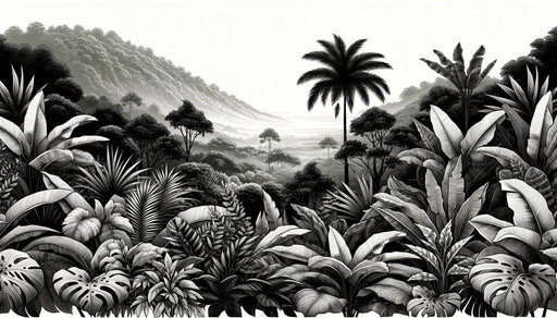 Black and white tropical plant wallpaper mural | Jungle scenery - Carving wallpaper