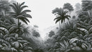 Black and white tropical rainforest wallpaper mural | Jungle plants - Carving wallpaper
