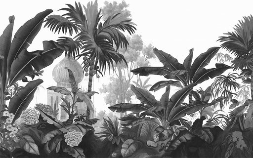 Black and white wallpaper | Coconut and banana trees - Carving wallpaper