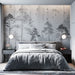 Black and white wallpaper mural | Forest and fog - Carving wallpaper