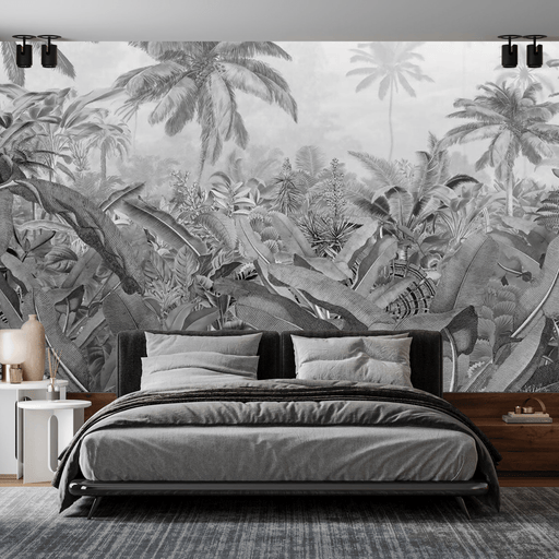 Black and white wallpaper panoramic jungle - Carving wallpaper