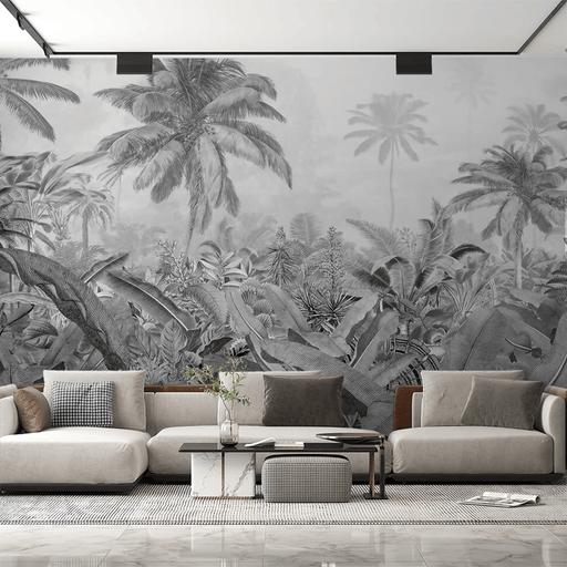 Black and white wallpaper panoramic jungle - Carving wallpaper