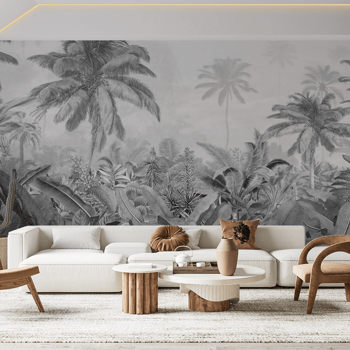 Black and white wallpaper panoramic jungle - Carving wallpaper