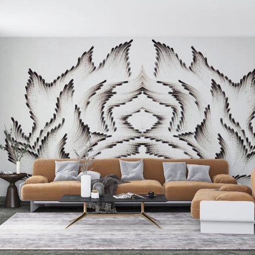 Black and white wing wallpaper mural | Symmetrical wings - Carving wallpaper