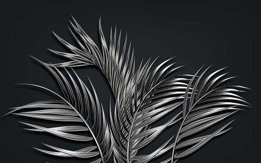 Black background silver palm wallpaper mural | Unique artistic atmosphere