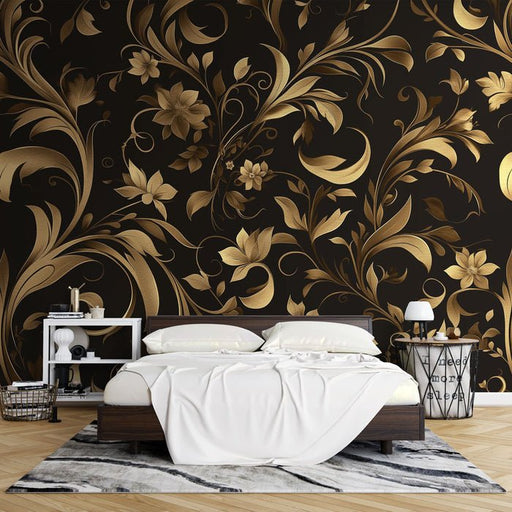 Black Gold European Pattern Wallpaper Mural | Retro Flowers - Carving wallpaper