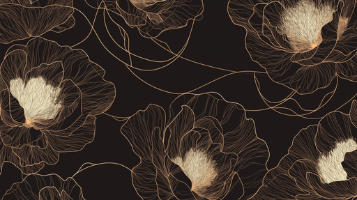 Black gold floral line wallpaper mural | Abstract floral patterns - Carving wallpaper