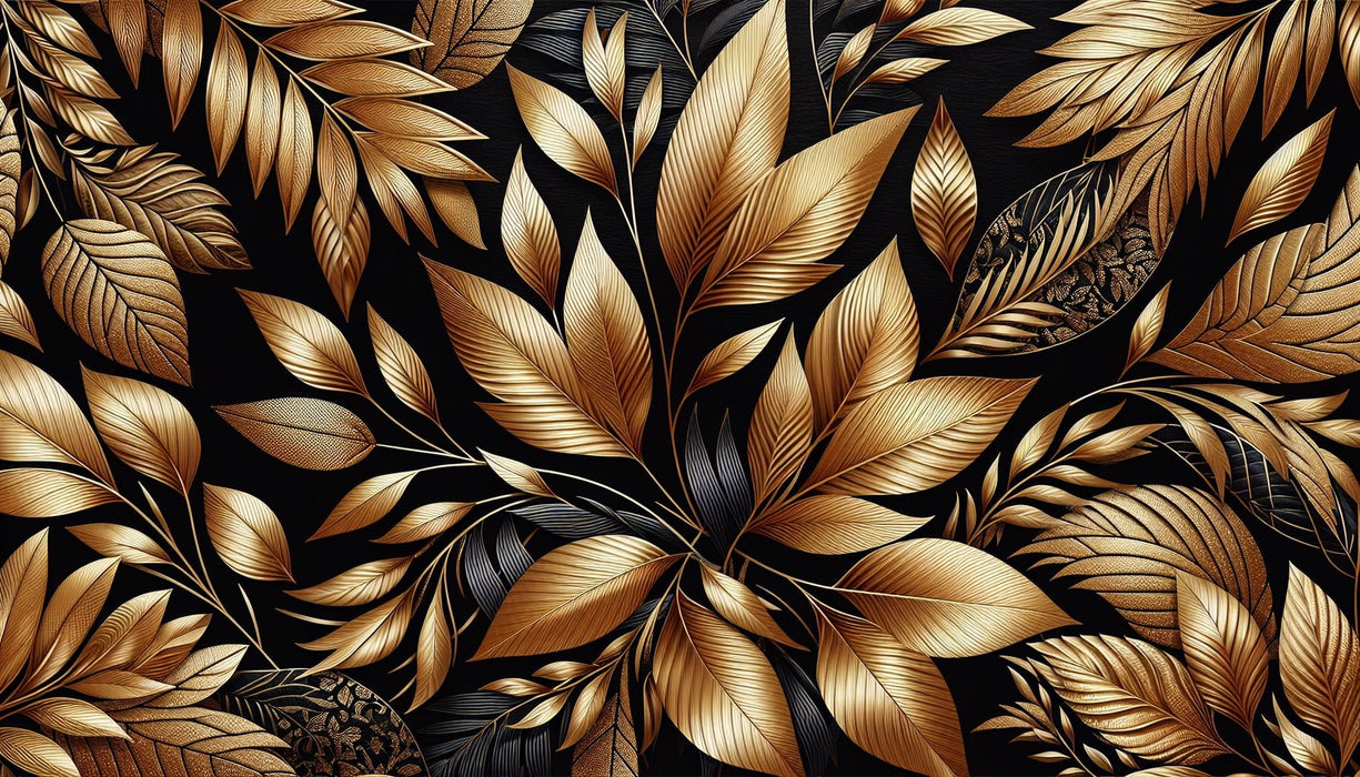 Black Gold Leaf Wallpaper Mural | Atmospheric Plants - Carving wallpaper