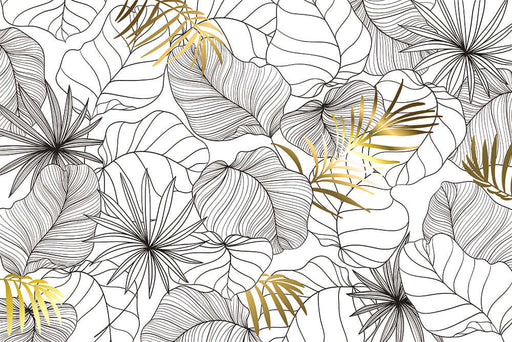 Black gold plant line style wallpaper | Living room bedroom decorative wall features light luxury plant motif with black and gold lines for elegant home decor