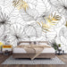 Black gold plant line style wallpaper | Living room bedroom decorative wall - luxurious light luxury plant dream with black gold filter