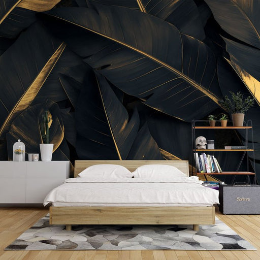 Black Gold Tropical Leaf Wallpaper Mural | Leaves - Carving wallpaper