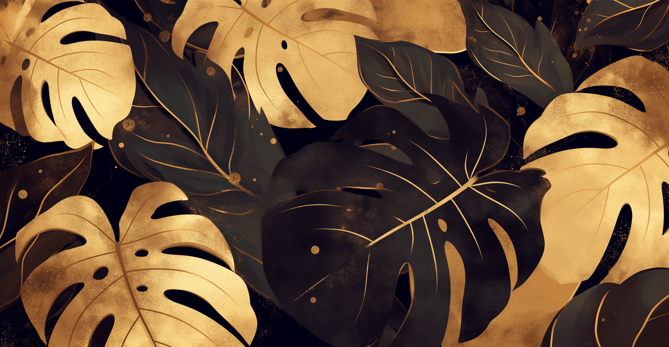 Black Gold Tropical Plant Wallpaper Mural | Leaves - Carving wallpaper