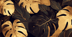 Black Gold Tropical Plant Wallpaper Mural | Leaves - Carving wallpaper