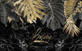 Black gold tropical wallpaper mural | marble background with gold leaves - Carving wallpaper