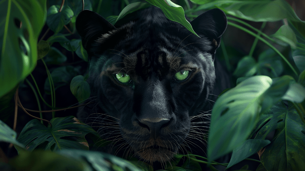 Black Panther Jungle Mural Wallpaper - Dark Botanical Wildlife Theme - Premium Peel & Stick Wall Décor