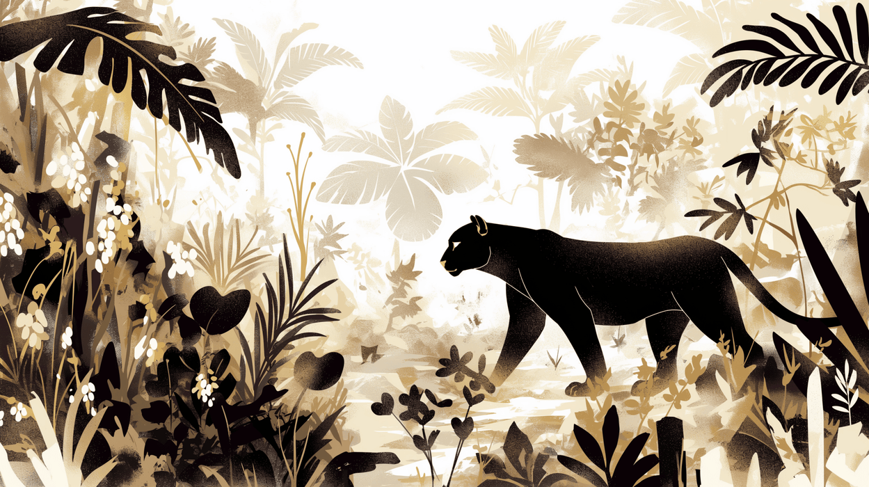 Black Panther Jungle Wallpaper Mural | Black Gold Color Animal Pattern - Carving wallpaper