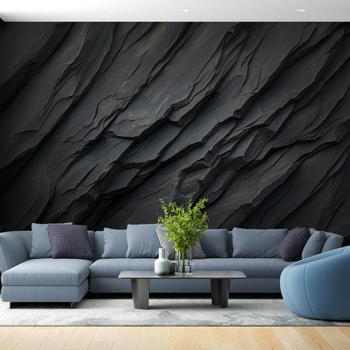 Black rock texture wallpaper mural | textured stone wall - Carving wallpaper