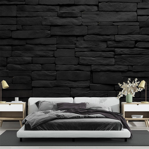 Black stone brick texture wallpaper mural | Stone brick - Carving wallpaper