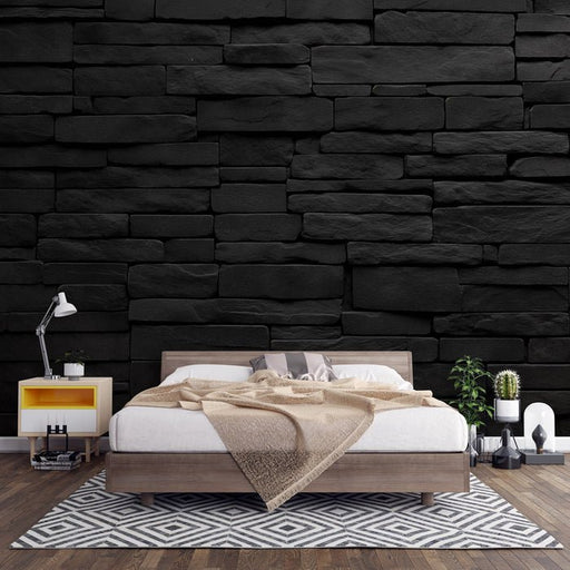 Black stone brick texture wallpaper mural | Stone brick - Carving wallpaper