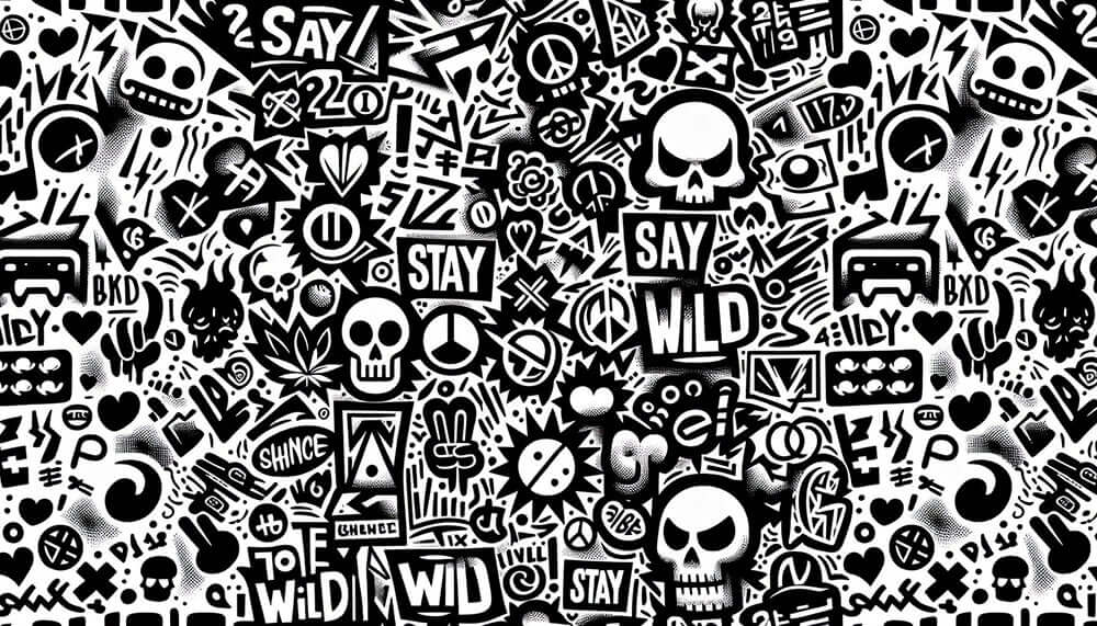 Black & White Graffiti Wallpaper Mural | Urban Street Art Wall for Studio | Trendy Playroom Decor