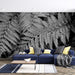 Black and white fern wallpaper | fern leaf decorative mural featuring striking monochrome fern leaves for a modern living room backdrop
