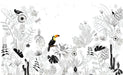 Black and white jungle hand-painted wallpaper | toucan themed mural