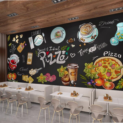 Blackboard style wallpaper mural | Rich and diverse food patterns - Carving wallpaper