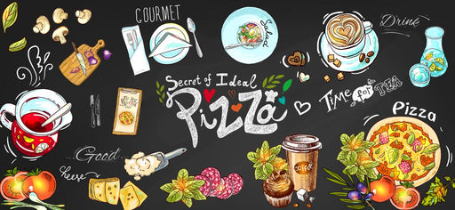 Blackboard style wallpaper mural | Rich and diverse food patterns - Carving wallpaper