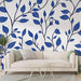 Blue and white branch and leaf pattern wallpaper mural | hand - painted plants - Carving wallpaper