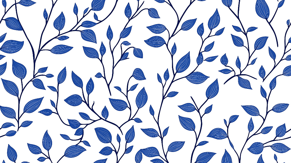 Blue and white branch and leaf pattern wallpaper mural | hand - painted plants - Carving wallpaper