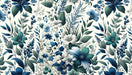 Blue and white floral wallpaper mural | Blue flowers and green leaves - Carving wallpaper