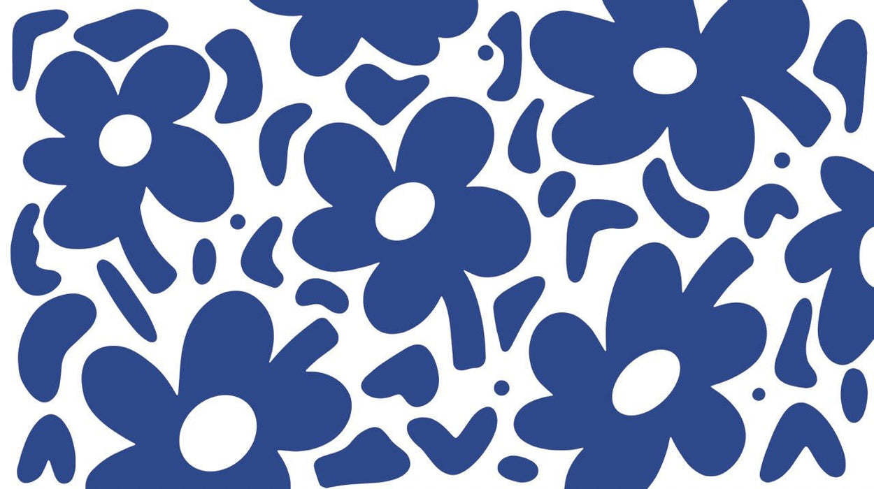 Blue and white floral wallpaper mural | Geometric flowers - Carving wallpaper