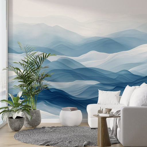 Blue and white gradient wallpaper mural | Wave lines abstract landscape artistic conception - Carving wallpaper