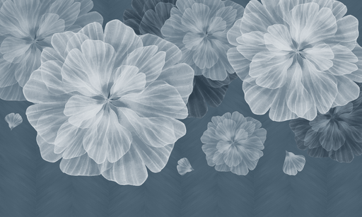 Blue floral wallpaper mural | panoramic view - Carving wallpaper