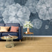 Blue floral wallpaper mural | panoramic view - Carving wallpaper